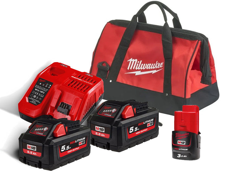 Milwaukee Pack batterie HNRG-552 2x M18 5.5Ah chargeur rapide batterie M12 3.0Ah