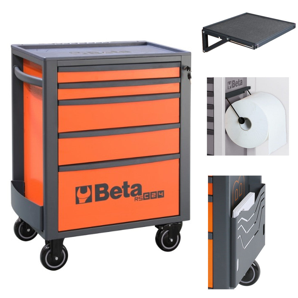 Beta utensili chariot à outils RSC24 orange anthracite 5 tiroirs roues frein