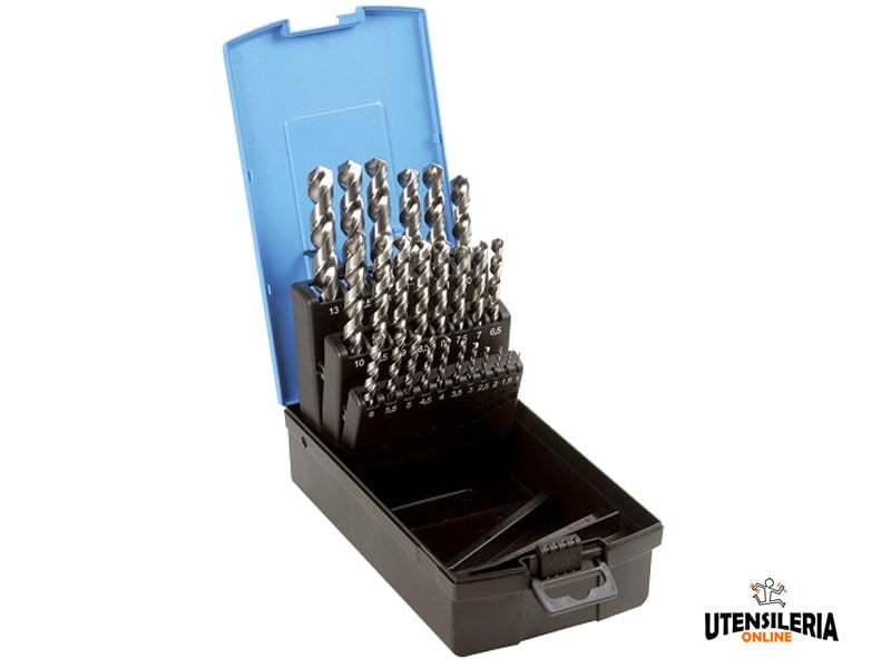 Assortiment de 25 forets cylindriques Ltf exécution rectifiée HSCo en coffret plastique, 1-13mm