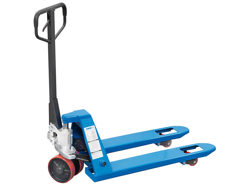 Transpalette manuel Fervi 0064 à roue simple avec bandage en polyuréthane, capacité 2,5 tonnes