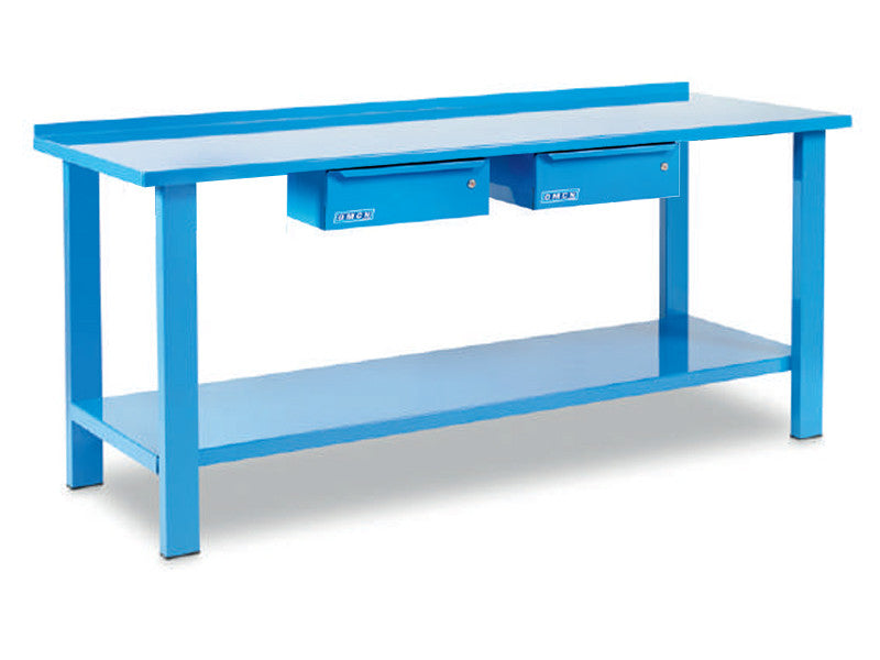 Omcn banc de travail 2000x700x850mm acier 2 tiroirs bleu professionnel