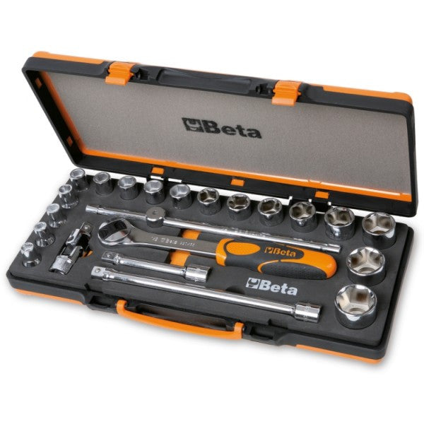 Beta coffret métallique 920A/C17M 1 cliquet réversible 1/2" 17 douilles 6 pans 10-32 mm et 4 accessoires