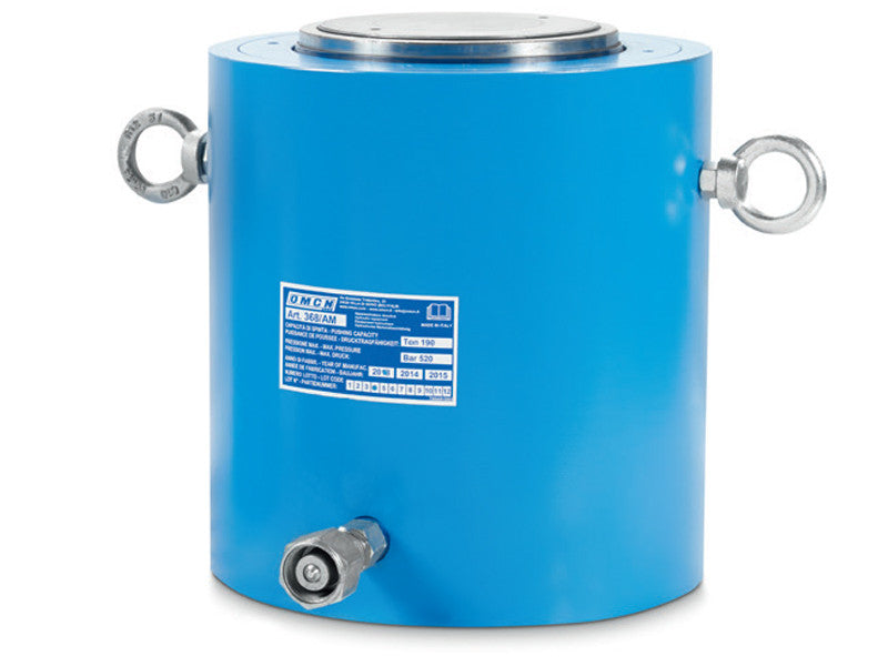 OMCN Hochleistungs-Hydraulikzylinder 368/AM 190 Tonnen einfachwirkend blau 