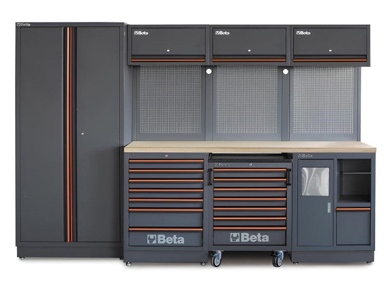 Beta C45PRO 2.0 W Station travail modulaire 2955x645x2000mm plan bois gris