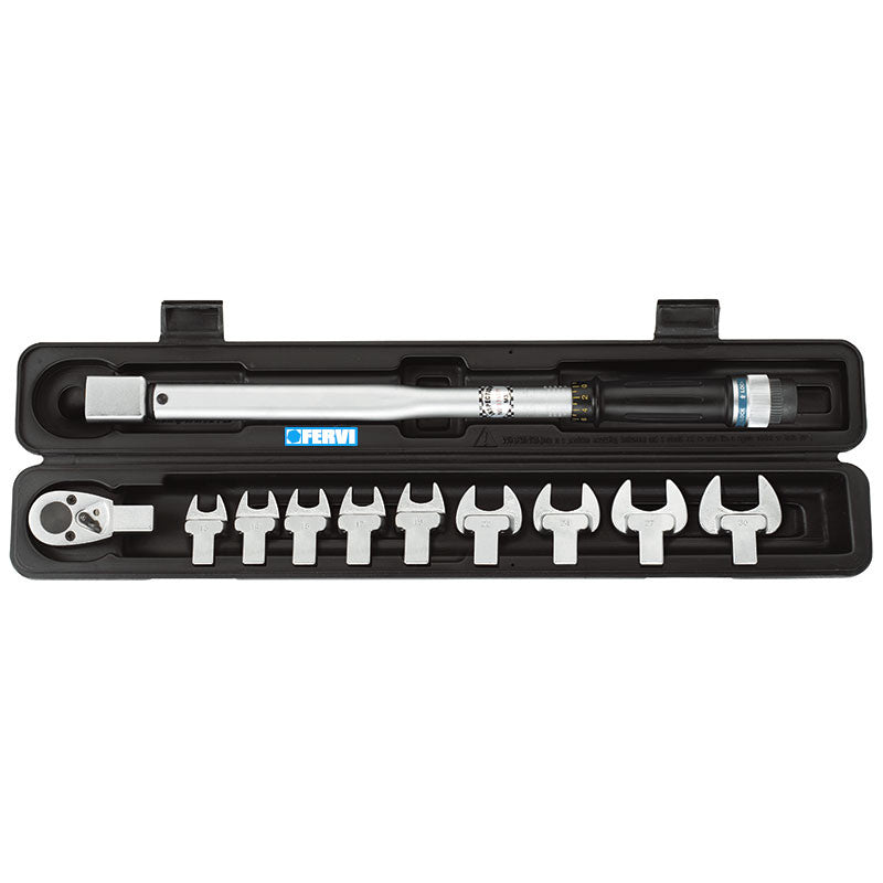 Fervi 0803/S210 Clé dynamométrique professionnelle 40 – 210 NM en kit 11 pièces