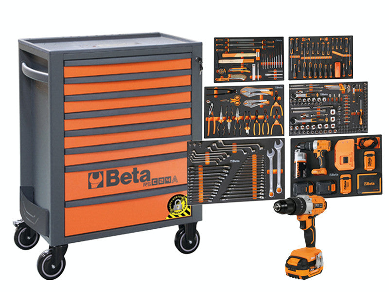 Beta Utensili RSC24 servante d'atelier 8 tiroirs 411 outils orange gris