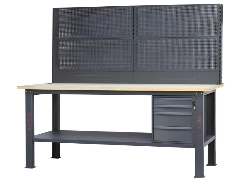 Beta utensili Profi-Werkbank C58BC 210 cm Anthrazit mit Holzplatte und 4 Schubladen 