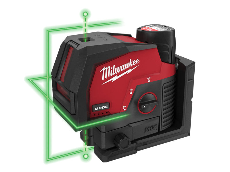 Milwaukee M12 CLLP grüner Laser-Nivellierlaser, 2 Linien, 38 m Reichweite, 15 Stunden Akkulaufzeit