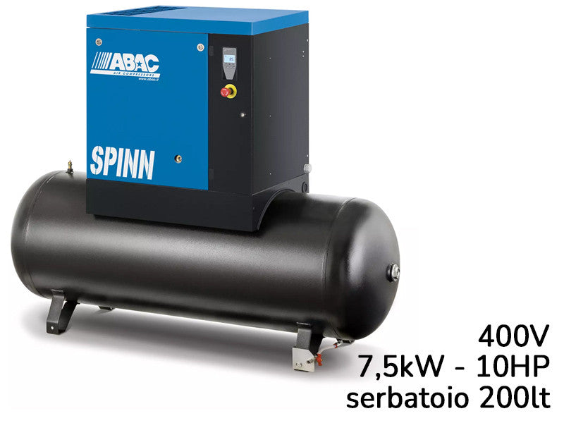 Abac compresseur à vis Spinn 7,5 kW 400V réservoir 200L 8 bar démarrage direct