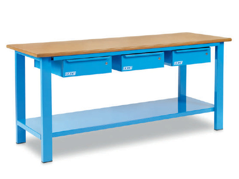 OMCN Werkbank 1004/PL, 2000 x 700 mm, Holzplatte, 3 Schubladen, 400 kg 