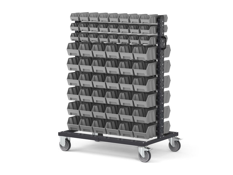 Chariot porte-pièces Fami Bin Cart 1067x668x1384mm avec 120 bacs Picking Box Air - Bacs rouges réf.BINCART1059