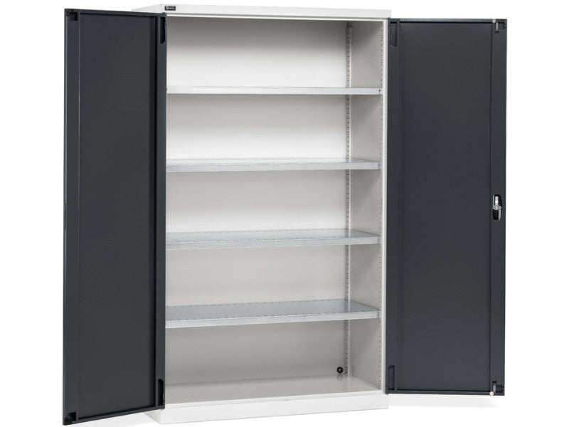 Szafa z drzwiami skrzydłowymi Fami Perfom 1193x555x2000mm z 4 półkami, nośność 800 kg - Szary+Antracyt RAL 7035+7016