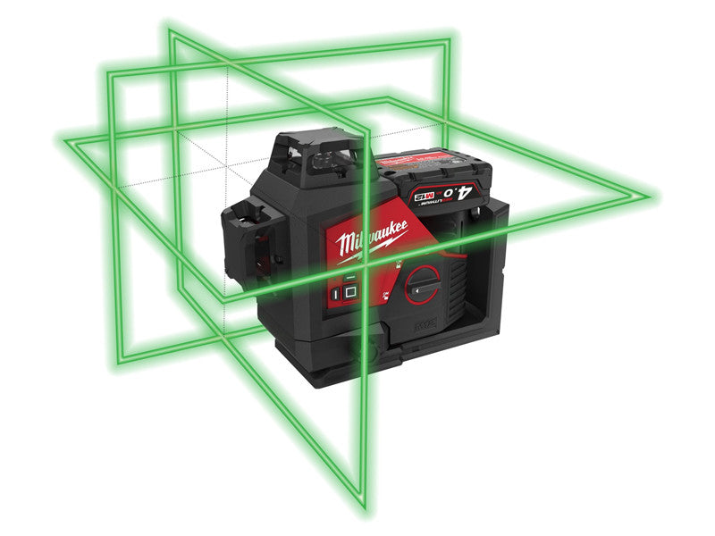 Milwaukee M12 3PL-401C grüner Laser-Nivelliergerät mit 3 Linien und 4,0-Ah-Akku