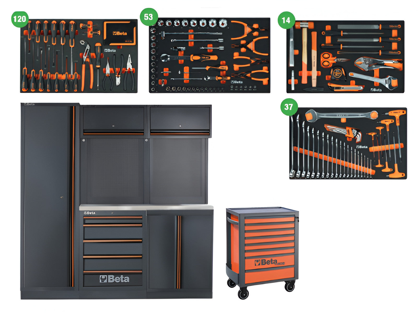 Beta mobilier atelier C45PROBX 1960x495x2000mm chariot RSC24 7 tiroirs 224 outils