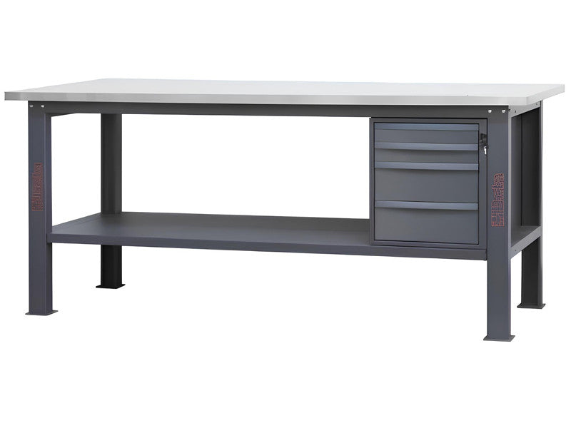 Banc de travail Beta 210cm anthracite plateau acier inoxydable 4 tiroirs