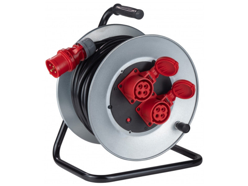 Zeca 3527 manuelle Kabeltrommel mit 2 roten CEE 16A 3P+E Steckern, 30 m 