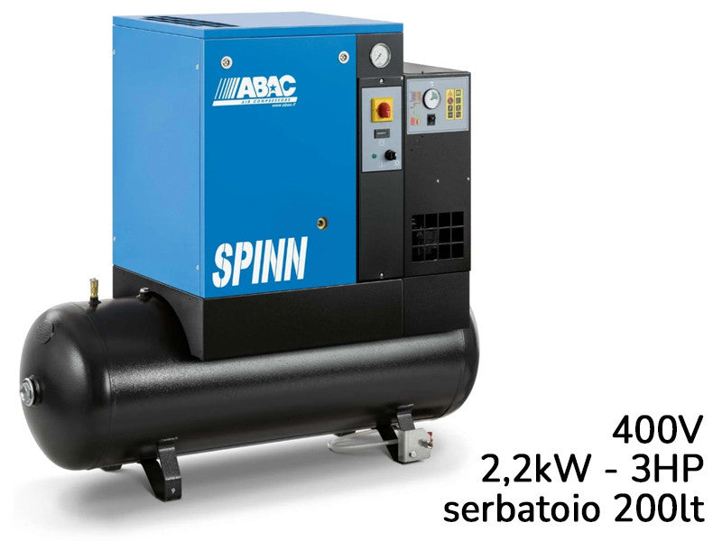 Abac compresseur électropneumatique Spinn E 2,2 kW 400V réservoir 200L sécheur - 8 bar