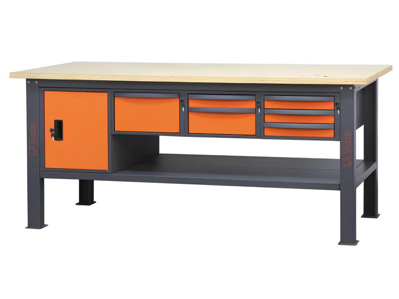 Établi professionnel Beta C58BC 210cm bois 6 tiroirs armoire orange anthracite