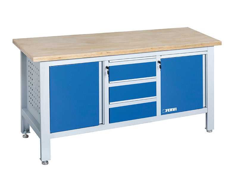 Stół warsztatowy Fervi B009/B2 z drewnianym blatem i 3 szufladami – 1690 × 600 × 865 mm