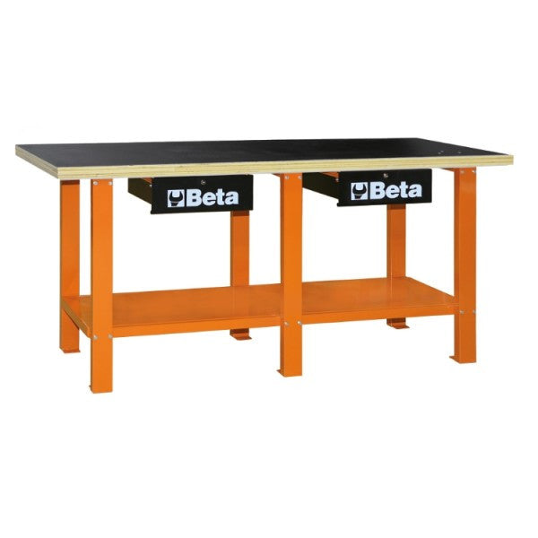 Beta Banc de travail C56W plateau bois structure acier orange 1200kg 2 tiroirs
