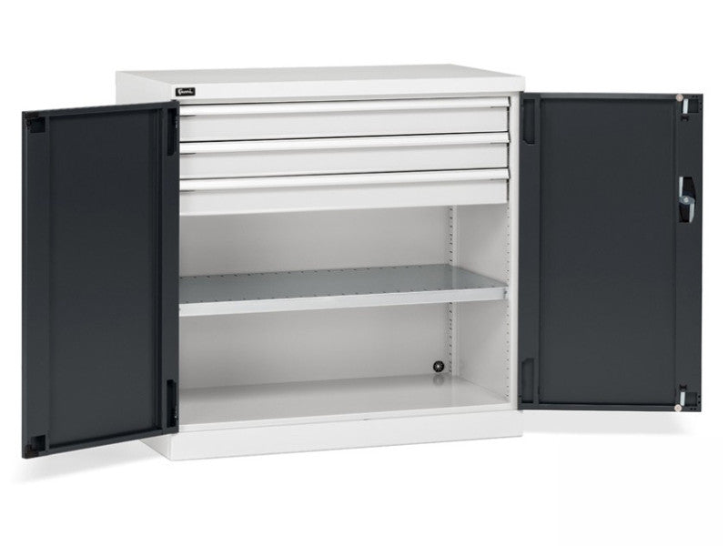 Armoire portes battantes Fami Perfom 1023x555x1000 avec 3 tiroirs, capacité de charge 800 Kg - Bleu RAL 5012 - réf. PERFOM12009