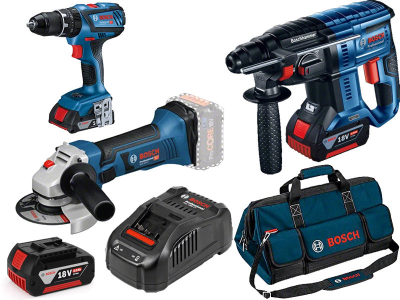 Bosch kit 3 outils électriques 18V 4Ah perceuse marteau meuleuse Professional