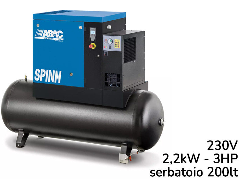 Abac compresseur à vis Spinn E 2.2 kW 230V réservoir 200L 10 bar avec sécheur