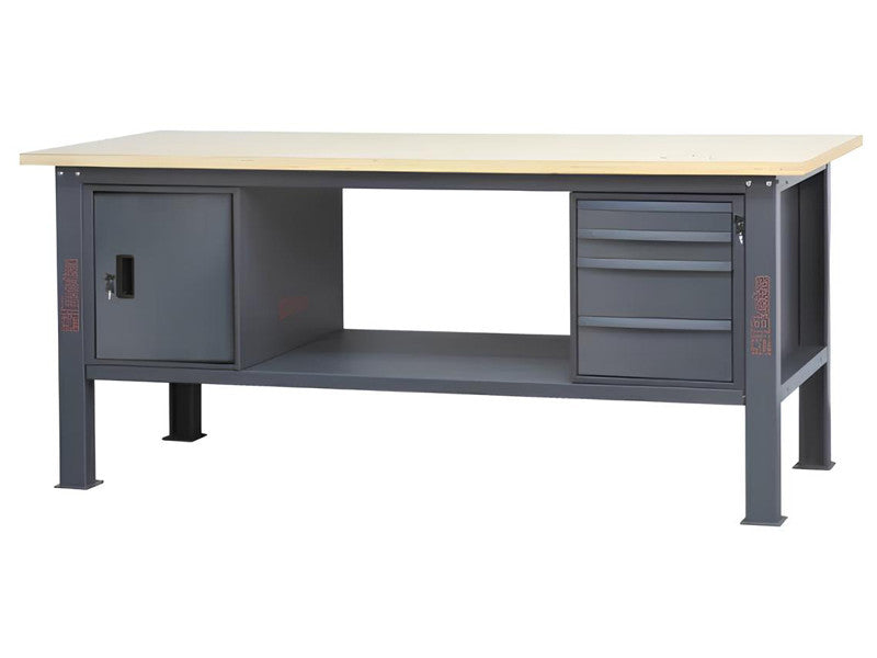 Beta Utensili Werkbank C58BC-W, 210 cm, anthrazitfarbene Holzplatte, 4 Schubladen, 800 kg