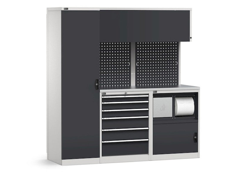 Mobilier modulaire d’atelier Fami GARAGE096 avec plan de travail en acier inoxydable, 1940x640x2000 mm