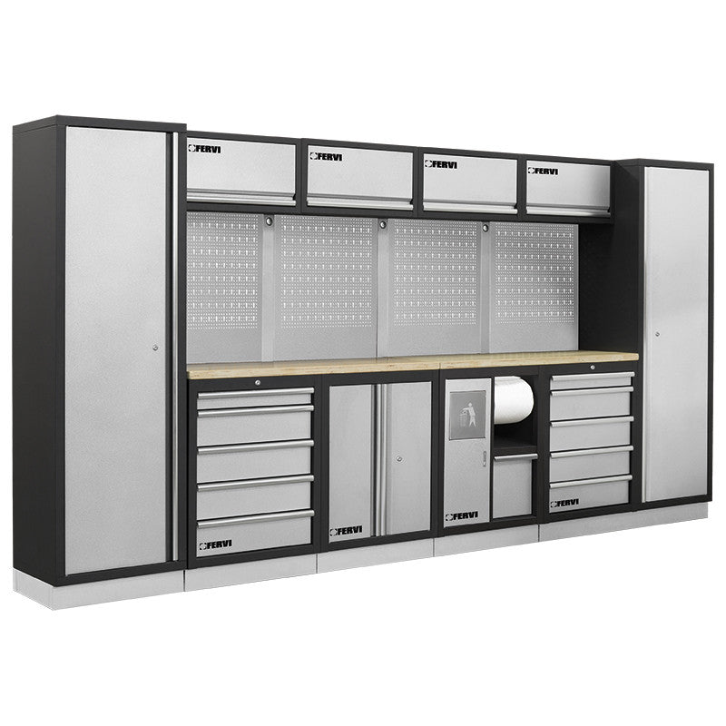 Mobilier modulaire d'atelier en acier A007B Fervi 3920x498x2000 mm - Plan en acier réf. A008B