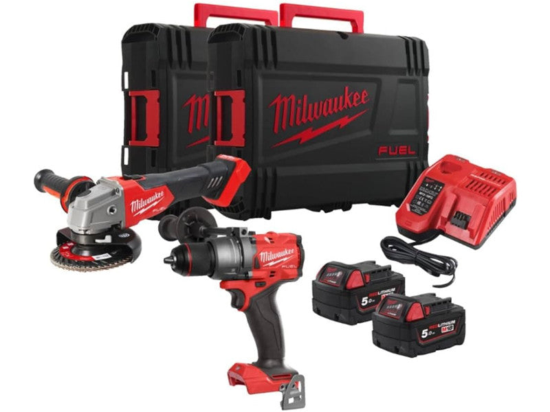 Milwaukee Kit 18V Perceuse FPD3 et Meuleuse FSAG125X avec 2 batteries