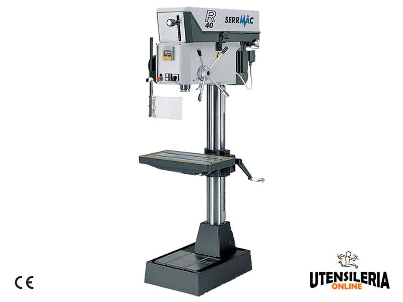 Serrmac R40 Säulenbohrmaschine mit Einzeldrehzahlantrieb, ø 40 mm, 1,1 kW, Kreuztisch 