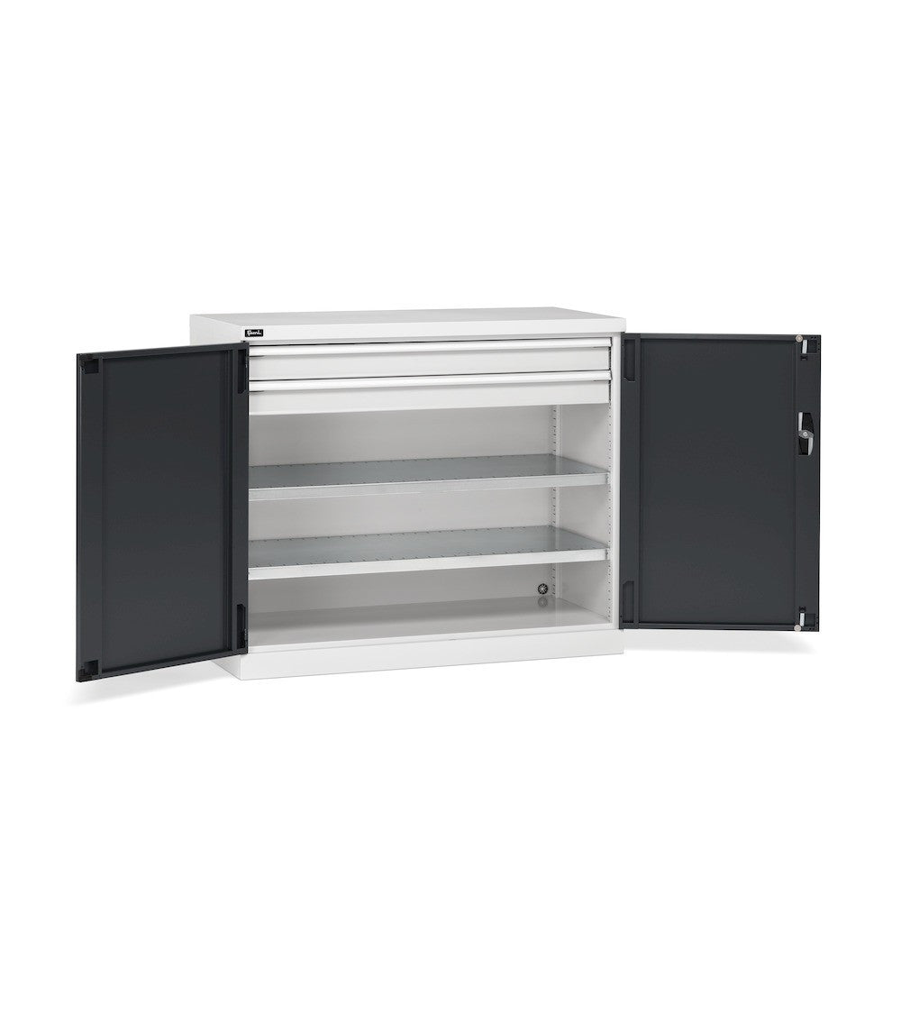 Armoire portes battantes Fami Perfom 1193x555x1000 avec 2 tiroirs, charge 800 Kg - Gris RAL 7035 - réf. PERFOM15008