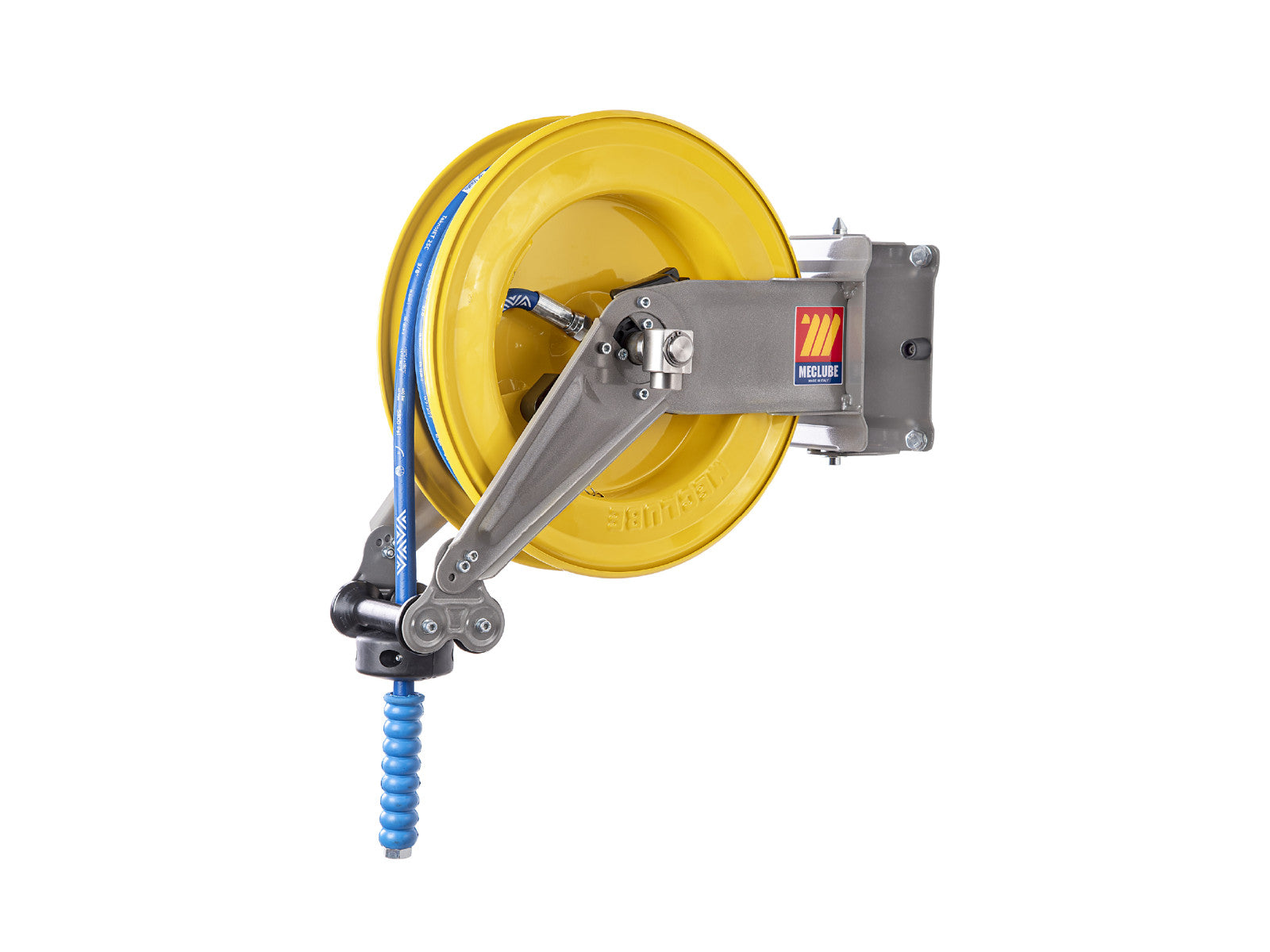 Automatische Schlauchtrommel Meclube S-400, 15 m, 400 bar, 150 °C, gelb-blauer Stahl
