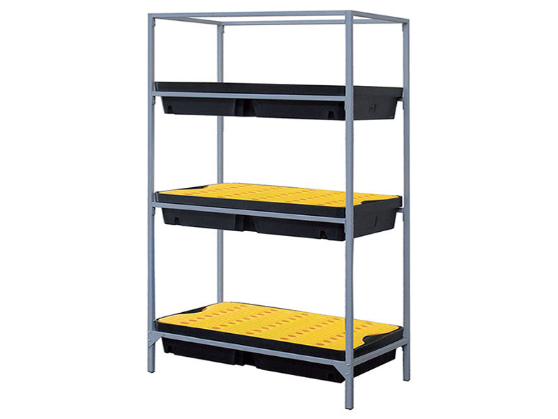Carvel-Regalsystem mit 3 Auffangwannen, 1200 x 800 x 2000 mm, für gefährliche Flüssigkeiten, 300 l Fassungsvermögen
