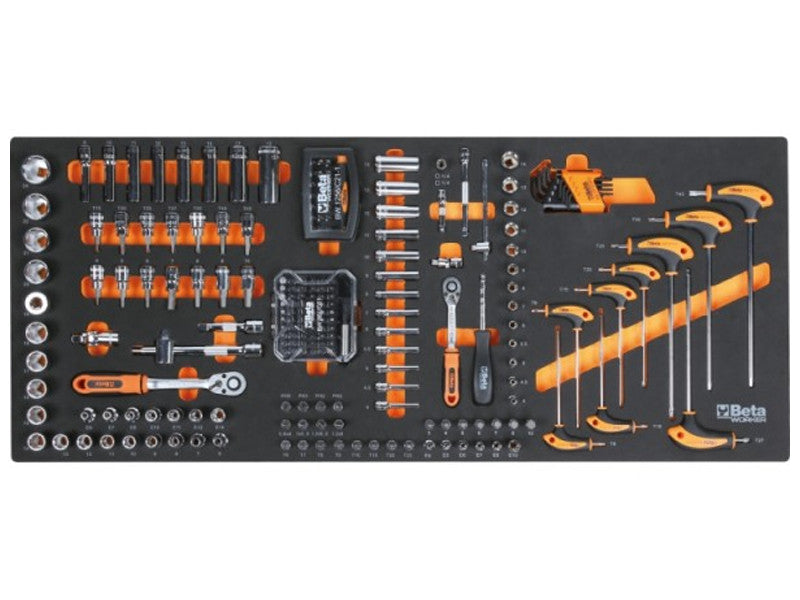 Beta Chariot d'Atelier 9 Tiroirs Rempli 716 outils Plan de Travail ABS Orange