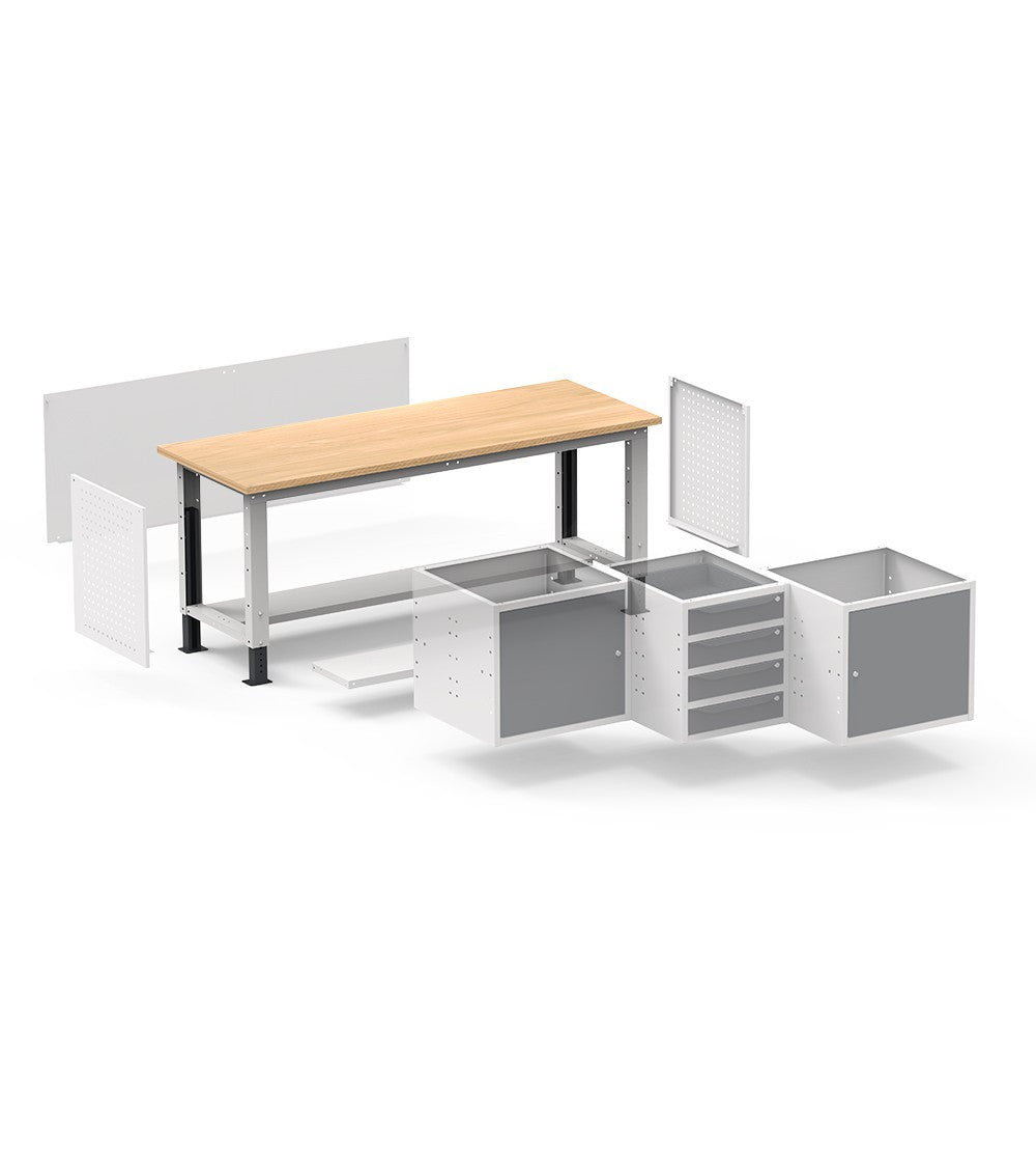 Fami Établi Atelier Réglable en Hauteur 2000x750mm Plateau Multiplex Gris/Anthracite