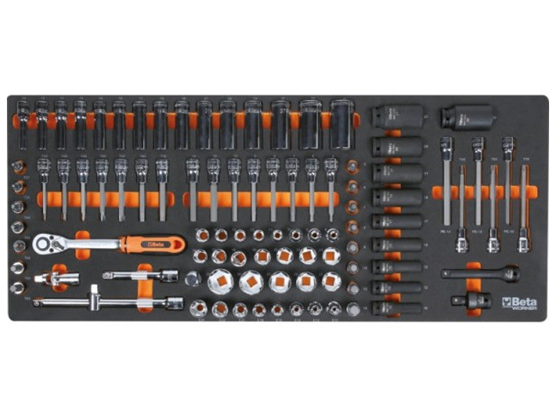 Beta Chariot d'Atelier 9 Tiroirs Rempli 716 outils Plan de Travail ABS Orange
