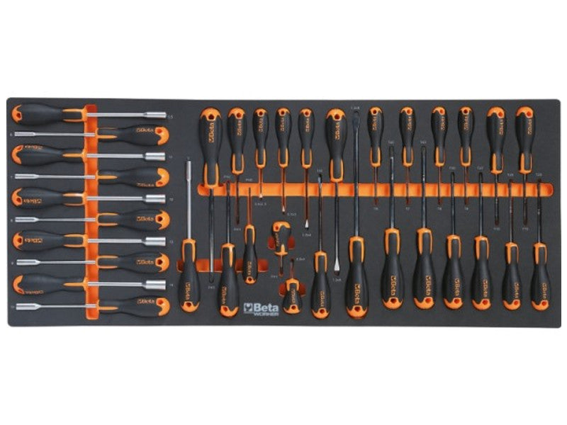 Beta Chariot d'Atelier 9 Tiroirs Rempli 716 outils Plan de Travail ABS Orange