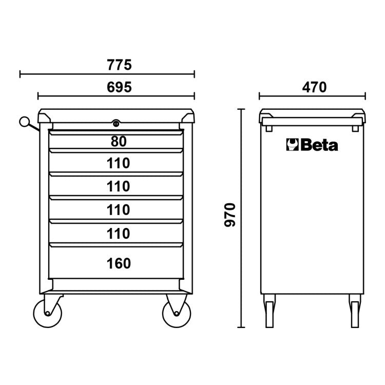 Beta Servante d'Atelier 6 Tiroirs 196 Outils Gris C04BOX-A VU