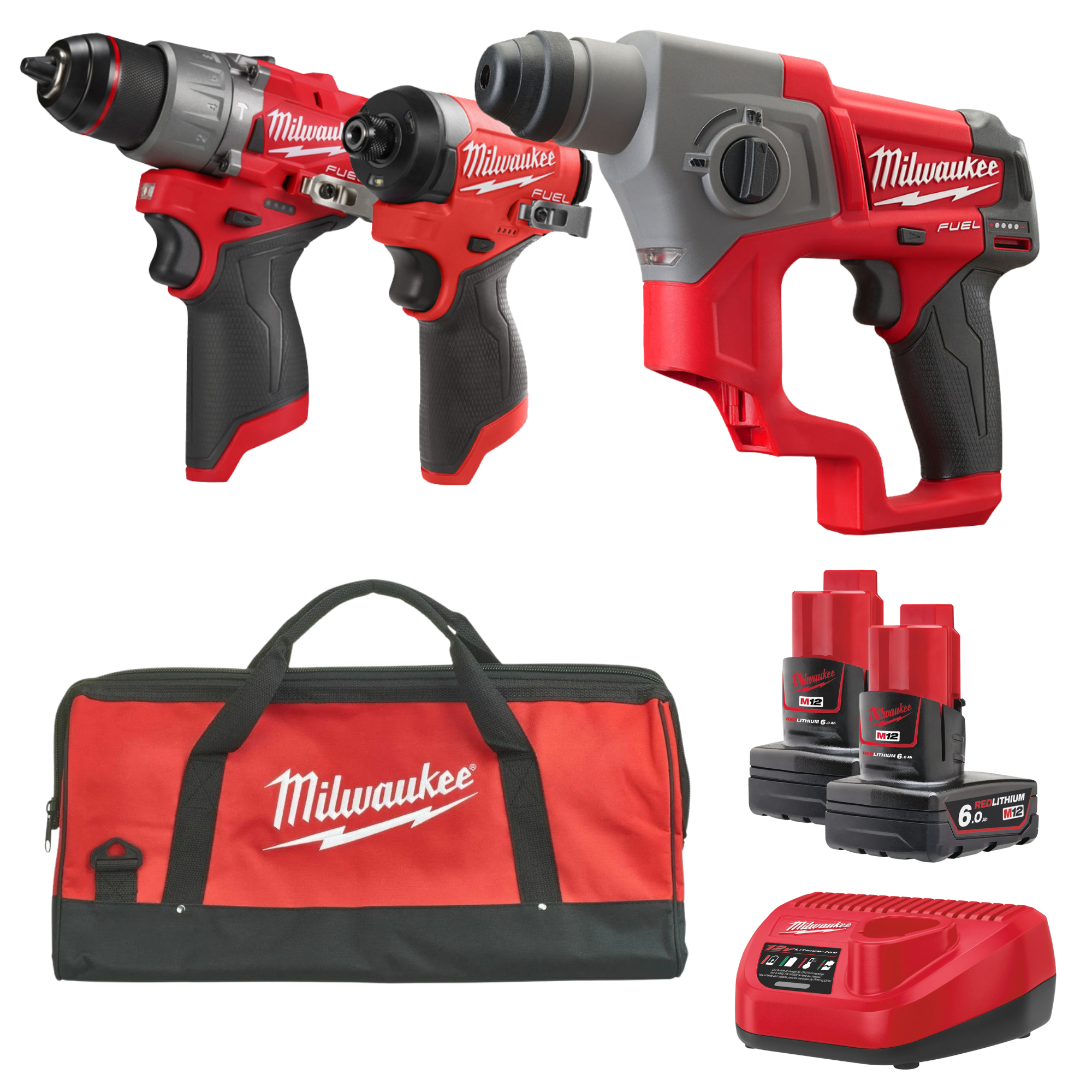 Kit Milwaukee 12V Perceuse FPD2 + Visseuse à chocs FID2 + Perforateur CH