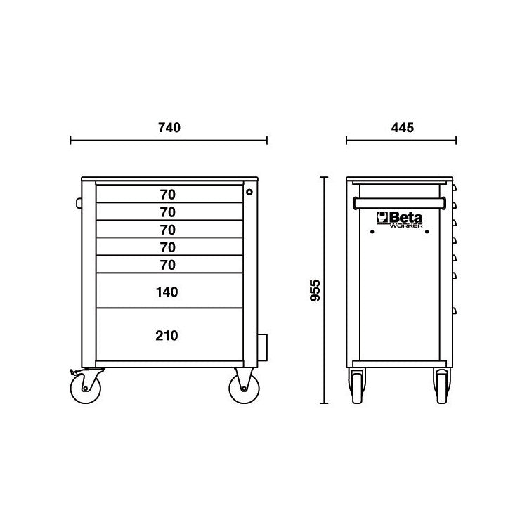 Beta Chariot à Outils 7 Tiroirs 309 Outils - 740 x 955 x 445 mm
