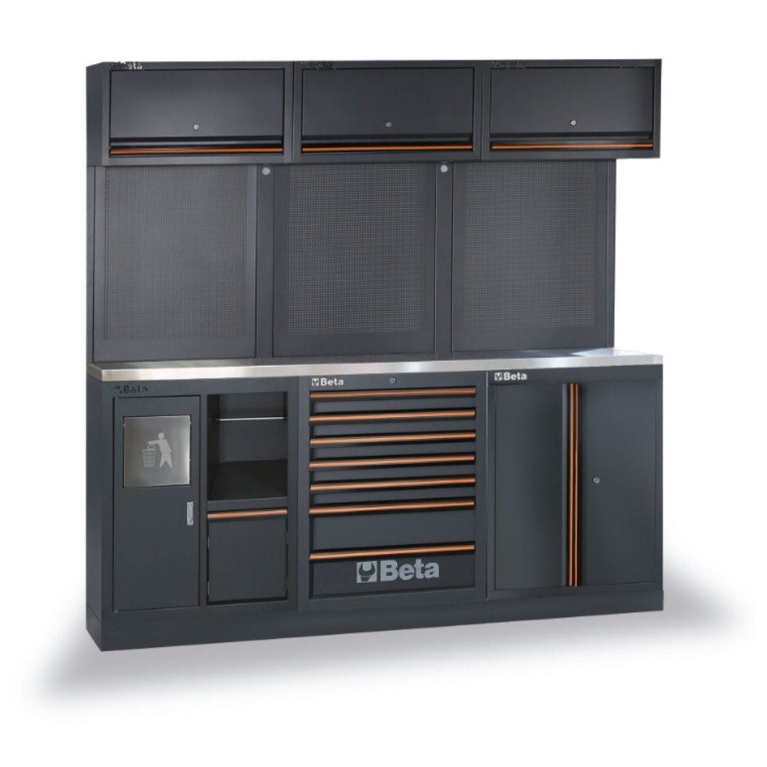 Beta mobilier d'atelier modulaire C45PROAX plan travail inox gris orange