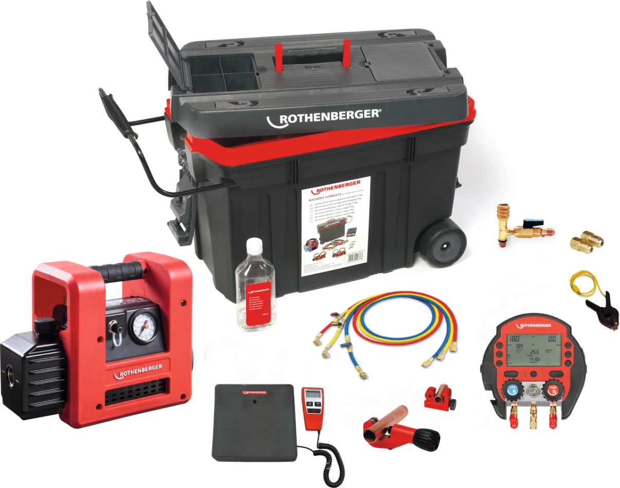 Rothenberger Rocaddy 121 R32 Digital-Set mit Vakuumpumpe und Manometer + Zubehör 