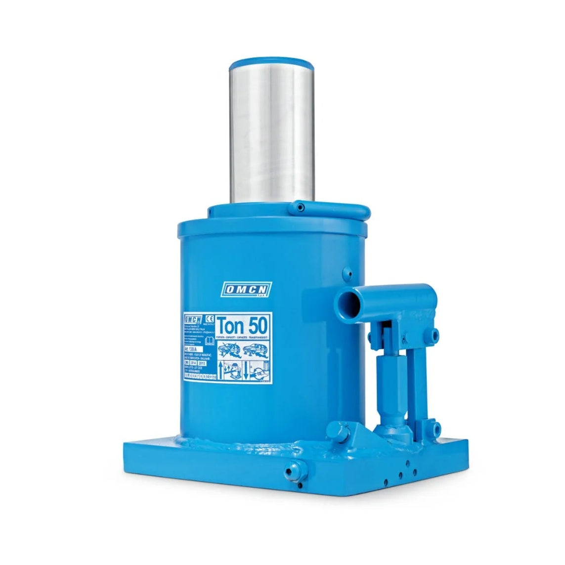 Cric hydraulique à bouteille Omcn 130A bleu 50 tonnes hauteur 430mm