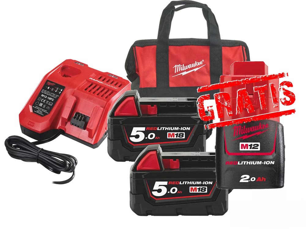 Milwaukee Kit M18 NRG-502 18V 2 Batteries 5Ah Chargeur Sac Transport Rouge