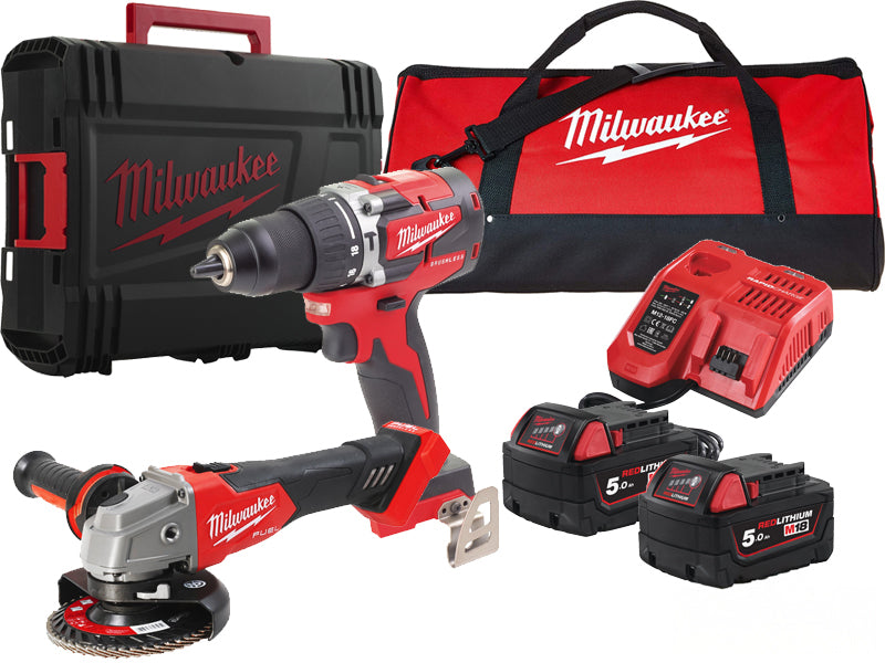 Milwaukee M18 CBLPD Schlagbohrmaschine und M18 FSAG115X 115mm bürstenloser Winkelschleifer-Satz