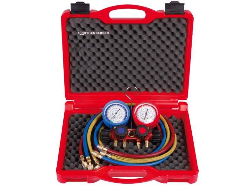 Rothenberger Groupe Manomètres 4 Voies R410A R32 Boîtier Rouge Climatisation